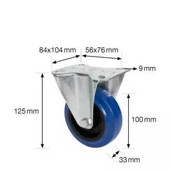 Wagner design yourself RO 8700 fix görgő, 75 mm, kék/szürke futófelület, 50 kg teherbírás, lapos rögzítés 4870001