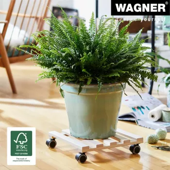Wagner design yourself Plant Roller GH 0438, Square Solid Beech Wood, 34 x 34 x 8 cm, 4 Swivel Casters, 100 kg Load Capacity, Natural, Customizable 20043801
