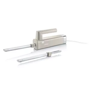 GRAEF EK508EU Electric Knife 180 W Stainless Steel Blades, 2 Serrated Blades, Ergonomic Handle, Wooden Storage Block, Safety Switch, 1.2 m Cable, White