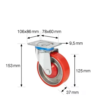 Wagner design yourself nagy teherbírású forgó görgő RO 0125 piros (4012501)