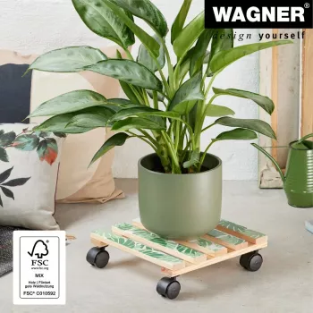 WAGNER design yourself növénygörgő GH0645 négyzetes fa design 29 x 8 cm, természetes nyírfa rétegelt lemez, 4 forgó görgő, 100 kg teherbírás 20064501