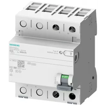 SIEMENS 5SV33224 hibaáram-védőkapcsoló, B típus, 25 A, 30 mA, 230 V, 1+N, 4 TE, rövid idejű késleltetéssel