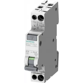Siemens 5SV1316-7KK06 RCBO, 1P+N, 6 A, C karakterisztika, 30 mA, A típus, 6 kA