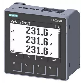Siemens SENTRON PAC3220 teljesítménymérő, Modbus TCP, LCD, 96x96mm kapcsolótábla-beépítés, 690/400V AC, 24-60V DC segédfeszültség, csavaros kapcsok 7KM32201BA011EA0