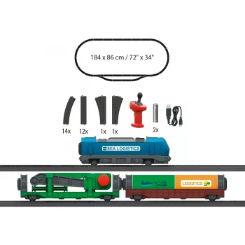 Märklin 29349 H0 konténerlogisztika kezdőcsomag 232 sorozatú dízelmozdonnyal és 3 konténerszállító kocsival