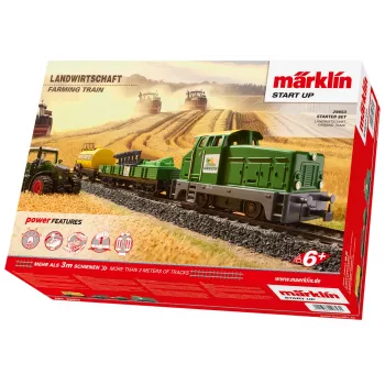 Märklin 29653 H0 kezdőcsomag mezőgazdaság – digitális gőzmozdony BR 81 mfx+ hanggal, Mobile Station 3, C-sín ovál, kocsi traktorral és szénabálával