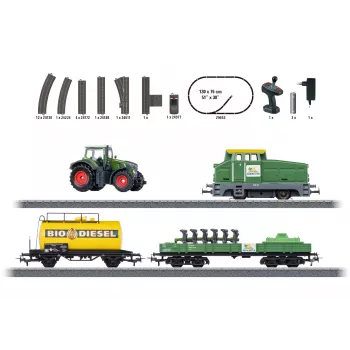 Märklin 29653 H0 kezdőcsomag mezőgazdaság – digitális gőzmozdony BR 81 mfx+ hanggal, Mobile Station 3, C-sín ovál, kocsi traktorral és szénabálával