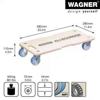 Wagner design yourself szállítógörgő MM 1325 nyírfa 590 x 290 x 110 mm 300 kg-ig (20132501)