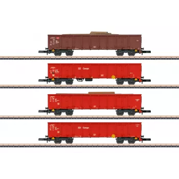 Märklin 82542 Z nyomtávú 4 darabos magas oldalfalú vagon készlet - ócskavasvonat a DB AG-tól, V. korszak