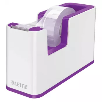 LEITZ WOW Duo Colour asztali ragasztószalag-adagoló, lila/fehér, súlyozott talp, fém penge, ragasztószalaggal 5364-10-62