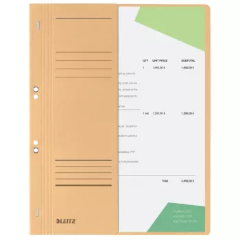 LEITZ fűzőlyukas iratgyűjtő DIN A4, manilai karton, krémszínű, hivatali fűzés, 250 g/m², 1-2 előlap (90 mm széles) feliratozómezővel - 50 darab (3741-00-11)