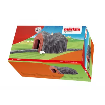 Märklin H0 egysínű alagút részletes kőíves portállal, szürke és narancssárga 72202