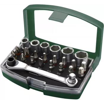 BRÜDER MANNESMANN 24 részes bit- és dugókulcskészlet, 1/4 inch hajtás, S2 acél bitek, króm-vanádium dugókulcsok, műanyag táska (M29700)