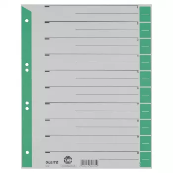 LEITZ 16523055 A4 karton elválasztólapok, zöld, 25 lap, univerzális 11 lyukú, 160 g/m²
