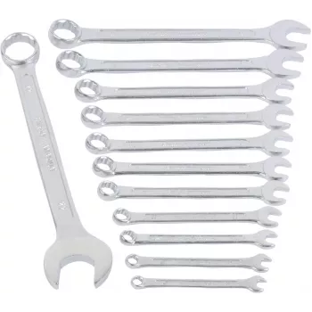 BRÜDER MANNESMANN kombinált kulcskészlet, 12 részes, króm-vanádium acél, DIN 3113, 6-22 mm, krómozott (130-12 DIN)