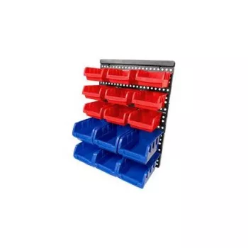 BRÜDER MANNESMANN M41561 16 részes falra szerelhető apróalkatrész-rendező, műanyag, kék/piros