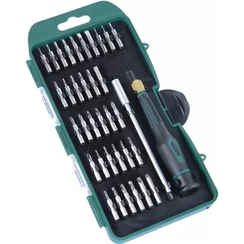 BRÜDER MANNESMANN precíziós bitkészlet, 36 részes, 4mm hatszögletű hajtás, lapos, Phillips, Torx, imbuszkulcs, Pentalobe, Tri-Wing, feszítő, négyszögletű, Pozidriv, 2 komponensű fogantyúval 29890