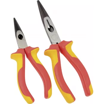 BRÜDER MANNESMANN VDE Needle Nose Pliers 160 mm, Insulated 1000V, Long Nose Pliers for Live Electrical Work, Red/Yellow 10603