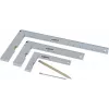 Brüder Mannesmann M81210 5 részes derékszög szett jelölőtűvel, edzett acél, metrikus, 100 mm vonalzó, 0-180° szögmérő, 45° gérvágó szög, központosító szög, műanyag tok 0418002