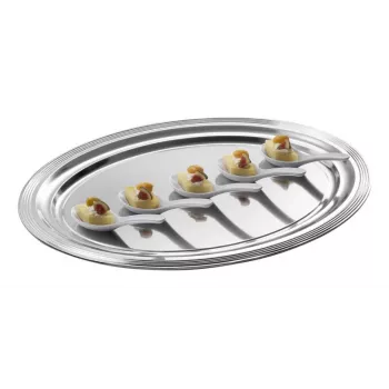 APS CLASSIC téglalap alakú tálalótál 460x340mm ezüst nikkellel bevont és krómozott fém vonalakkal