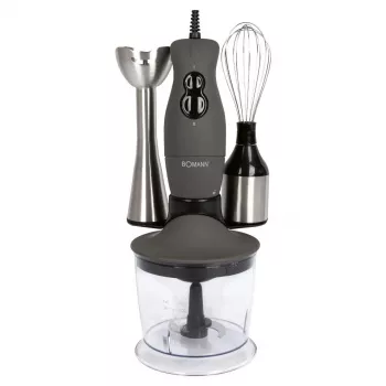 Bomann botmixer rozsdamentes acél szárral, 400 W, 2 sebesség, habverő, aprító (660551)
