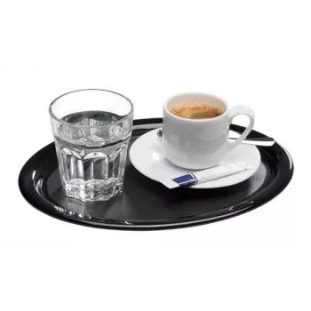 APS KAFFEEHAUS ovális melamin tálalótálca, fekete, tekert perem, 260 x 200 x 15 mm 84251