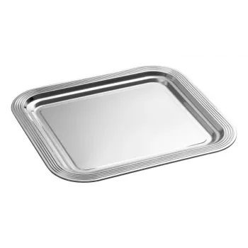 APS CLASSIC téglalap alakú tálalótálca 354 x 325 mm ezüst színű nikkelezett és krómozott fém vonalakkal (1 darab)