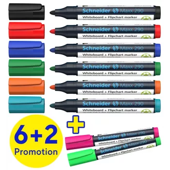 Schneider Maxx 290 tábla- és flipchart-marker 8 darabos készlet, különböző színek, kerek hegy 2,0-3,0 mm 129098