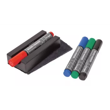 SIGEL BA151 Whiteboard-tartozékkészlet, 4 szárazon törölhető marker, mágneses radír, mágneses markertartó, tisztítóspray 50 ml, 10 tisztítókendő, fekete