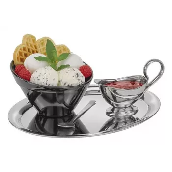 APS KAFFEEHAUS tálalótál, ovális, rozsdamentes acél, tükörfényes polírozott, peremezett szél, 1 darab (30117)