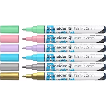 Schneider Paint-It 310 V2 Acrylic Marker Set, Assorted Colours, 2.0 mm Round Tip, 6 Pieces 120196