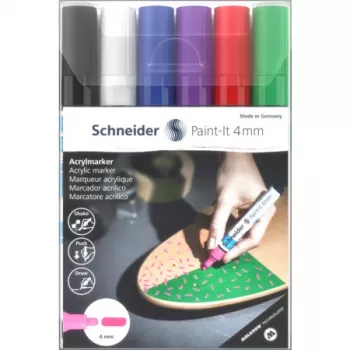 Schneider Paint-It 320 V1 akrilmarker készlet, 6 különböző szín, 4,0 mm kerek hegy 120295