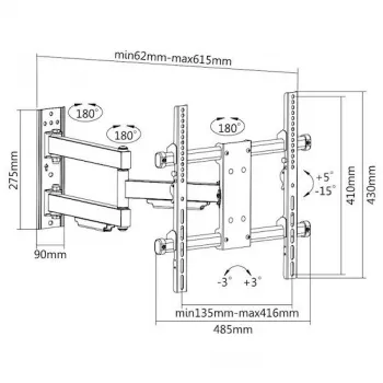 E+P Full-Motion fali tartó 32-65 inch TV-khez, VESA 400x400-ig, elforgatható, dönthető, fekete 0005625444