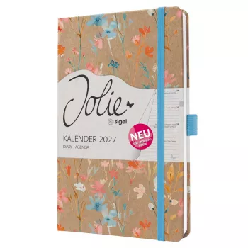 SIGEL Jolie 2027 heti tervező A5 kék Floral Serenity keménytáblás gumihevederrel, tolltartó hurokkal, olvasószalaggal, belső zsebbel, 144 oldal, 80 g/m² papír, lekerekített sarkok, többnyelvű 7J807