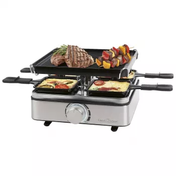 PROFI COOK Raclette-Grill PC-RG 1301 4 személyre megfordítható öntöttvas lappal, rozsdamentes acél ház 501301
