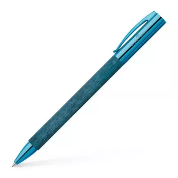Faber-Castell Ambition golyóstoll – kék fa tok, fekete tinta, króm díszgyűrű 148035