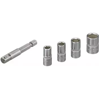 Wolfcraft 2413000 5-Piece External Hex Socket Set, 1/4 inch Drive, Chrome Vanadium Steel