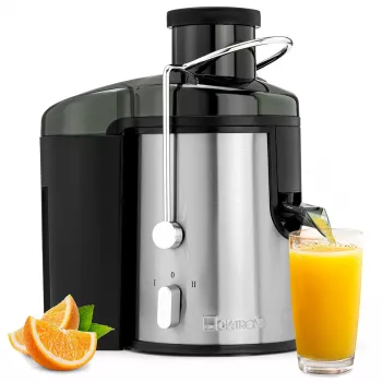 Clatronic AE 3666 centrifugális gyümölcscentrifuga – fekete/rozsdamentes acél, 400 W, 1,5 L gyümölcshulladék-tartály, 2 sebesség 263804