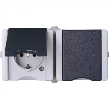 HEINRICH KOPP Schuko-aljzat 2-es, vízszintes, előre bekötött, fali IP44 szürke 16 A, 250 V (950655000)