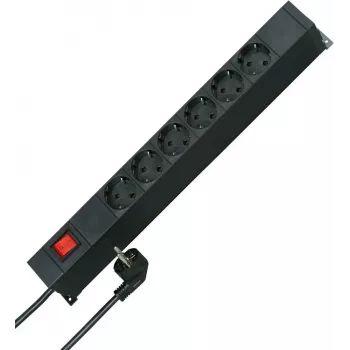 HEINRICH KOPP 19 inch rackbe szerelhető elosztó, 12 Schuko-aljzat (2x6), 2 m kábel, fekete 931305010