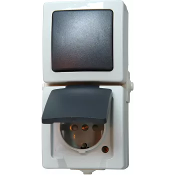 HEINRICH KOPP Nautic szürke kombinált kapcsoló és aljzat billenőfedéllel, IP44, 250 V, 16 A 138556008
