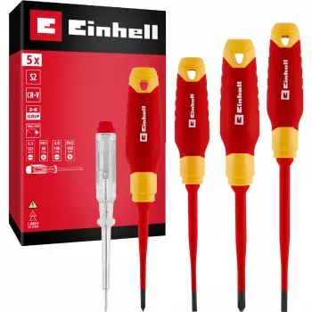 Einhell VDE villanyszerelő csavarhúzókészlet, 5 részes, SL 4,0/5,5, PH 1/2, feszültségmérő, 370541