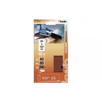 KWB 817980 csiszolópapír lapok, P40/P80/P240 szemcse, 186 x 93 mm, 10 db