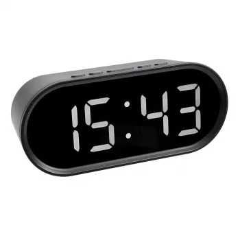 TFA Dostmann Digital Alarm Clock with LED Luminous Digits, Oval, Black, 0-50 °C, °F/°C (60.2025.01)