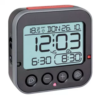 TFA Dostmann 60.2550.01 Radio Controlled Alarm Clock Black with Dual Alarms