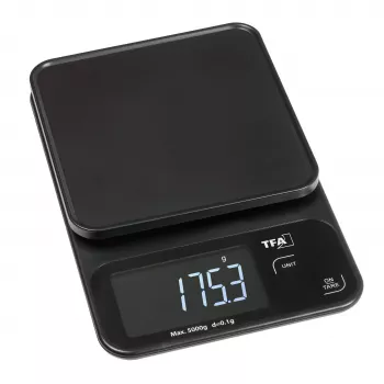 TFA Dostmann COOKIE digitális konyhai mérleg, 5 kg kapacitás, 1 g pontosság, mérőtállal, fekete 50.2009.01