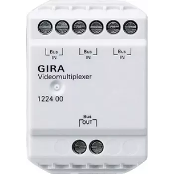 Gira 122400 videó-multiplexer ajtókommunikációhoz, 2 vezetékes busz, 4 kamerabemenet, DIN-sín, 6 TE