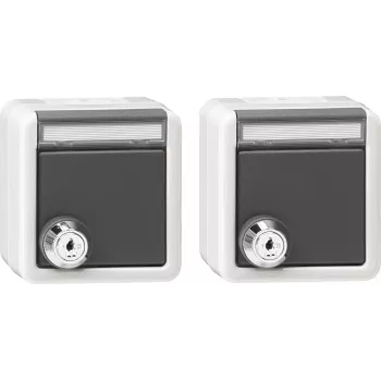 Gira készlet 2x SCHUKO csatlakozóaljzat zárral és billenőfedéllel, fali, IP44, egyszerre zárható, tisztafehér 456030