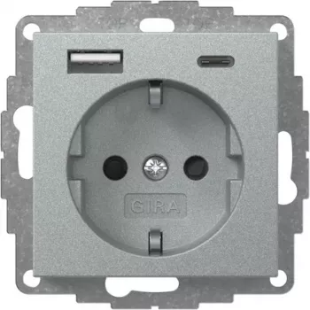 Gira System 55 SCHUKO aljzat USB A/C töltővel, alumínium 245926
