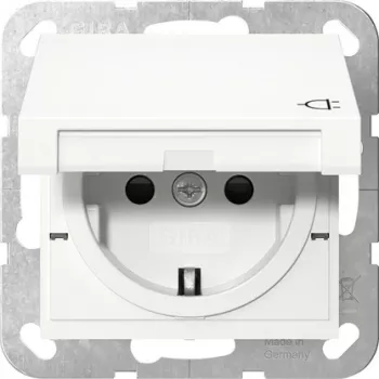 Gira 475427 SCHUKO-aljzat billenőfedéllel, System 55, tisztafehér fényes